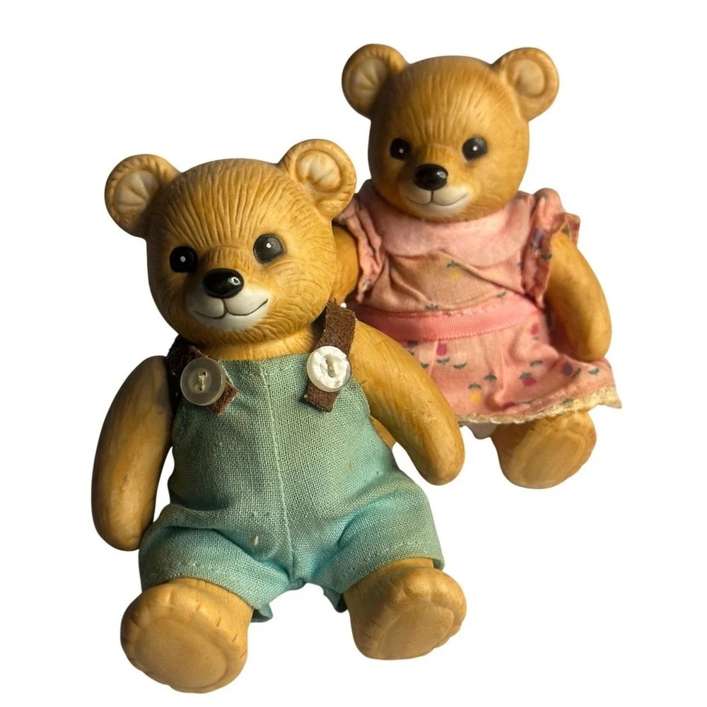 VTG 90s HOMCO Teddy Bear Porcelain Collectible Ceramic Figurines 2Pcs Home Decor
